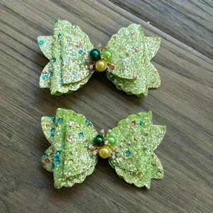 Hand crafted layered black glitter sparkle hair bows with pearls